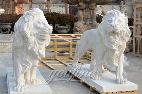 Hand carved garden white marble lion sculptures