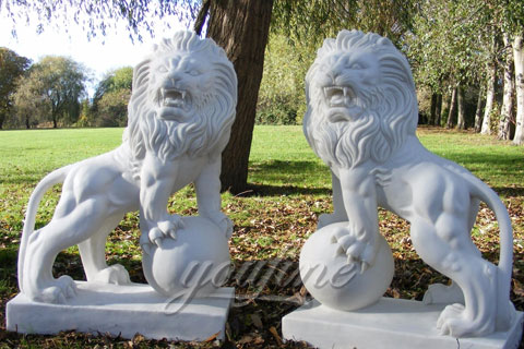 Life size Granite White Marble Lion Statues