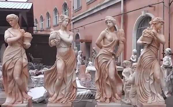 Outdoor Hand Carved Marble Four Season StatuesSculptures For Garden Decor