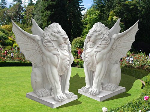 Outdoor decorative marble flying lions statues