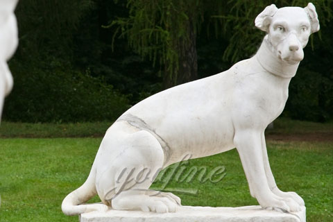 Outside Hand Carved Marble Dog Welcome Statues